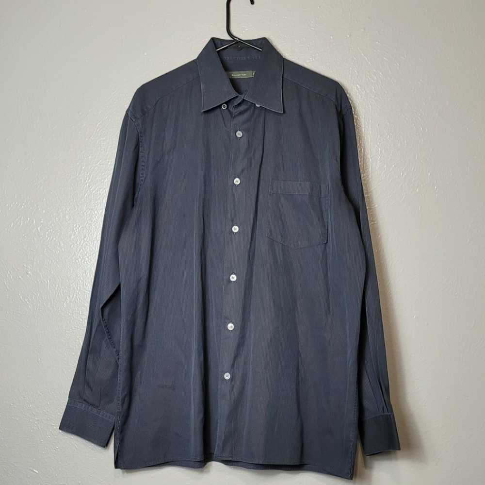 Ermenegildo Zegna Shirt Mens Size XL Dark Gray Button Up Dress Casual Italy Made